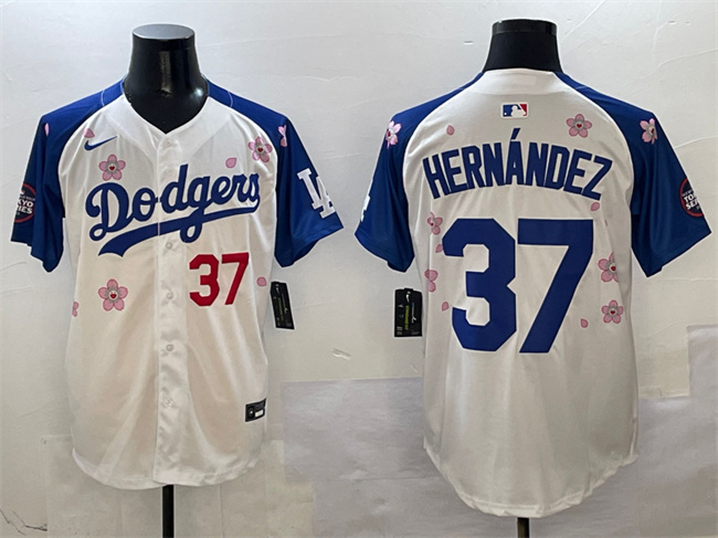 Men's White/Royal Los Angeles Dodgers #37 Teoscar Hernández 2025 Tokyo Series Limited Stitched Baseball Jersey